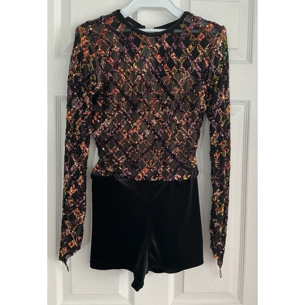 Layla's Dance Costume Weissman Adult Small Black Velvet Sequin Mesh Long Sleeve